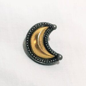 Crescent Moon JJ Jonette Lapel Hat Pin 3/4" Gold Silver Tone